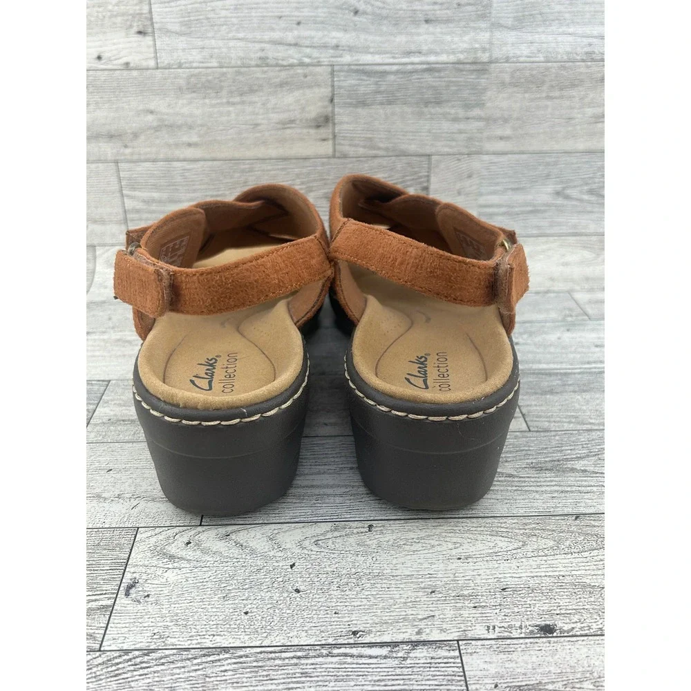 Clarks Collection Women Tan Brown Woven Wedge Sandals Ultimate Comfort Sz 9M